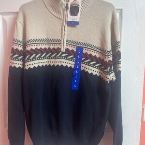 Weatherproof Tan and Black Patterned Zip-Up Sweater